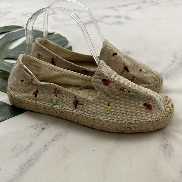 Soludos Womens Embroidered Espadrilles Flats Size 8 Cream Beach Swimming People - Picture 1 of 8